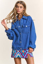 Snap Down Long Sleeve Denim Shacket J.NNA Dark Denim S